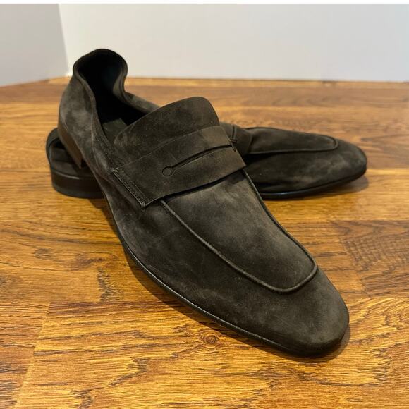 Zegna Men's L'Asola Suede Penny Loafer Charcoal Size 11.5 NWOB $1000 Designer - Picture 1 of 10